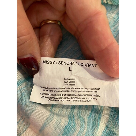 Gloria Vanderbilt Green & White Large Striped  Boho Peasant  Bell Sleeve Blouse - Picture 9 of 11